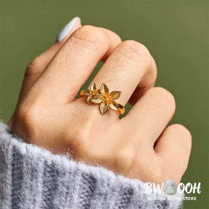 Buddha Stones Lilac Flower Adjustable 24k Gold Plated Copper Brass Ring - Adjustable - Ring