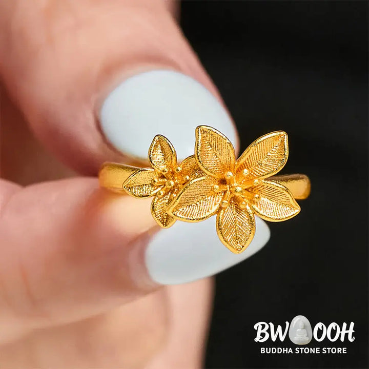 Buddha Stones Lilac Flower Adjustable 24k Gold Plated Copper Brass Ring - Adjustable - Ring