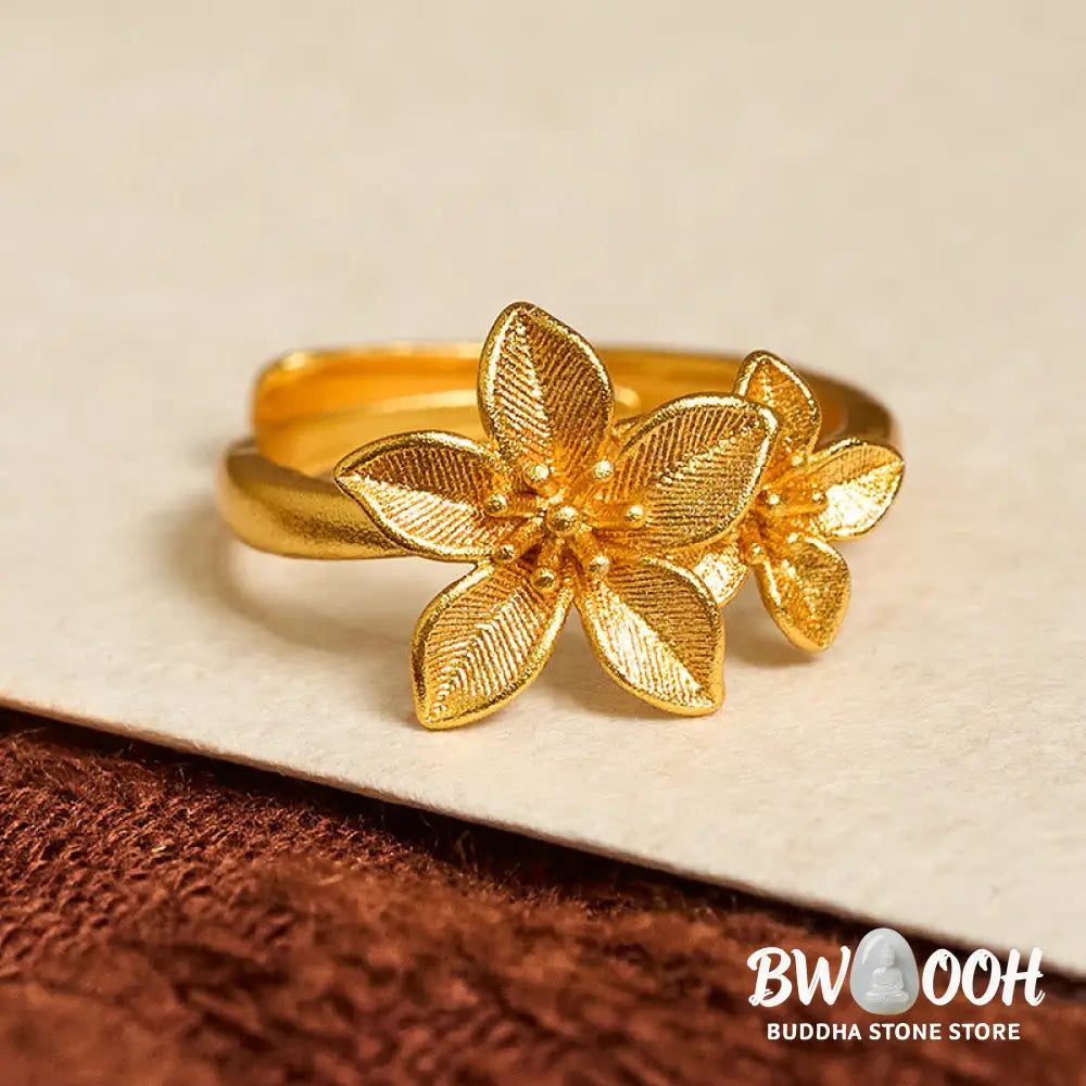 Buddha Stones Lilac Flower Adjustable 24k Gold Plated Copper Brass Ring - Adjustable - Ring
