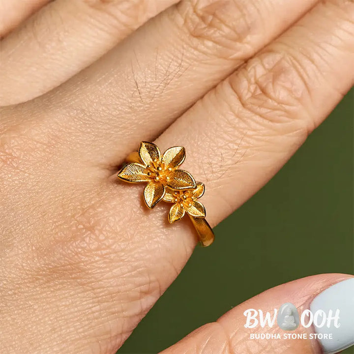 Buddha Stones Lilac Flower Adjustable 24k Gold Plated Copper Brass Ring - Adjustable - Ring