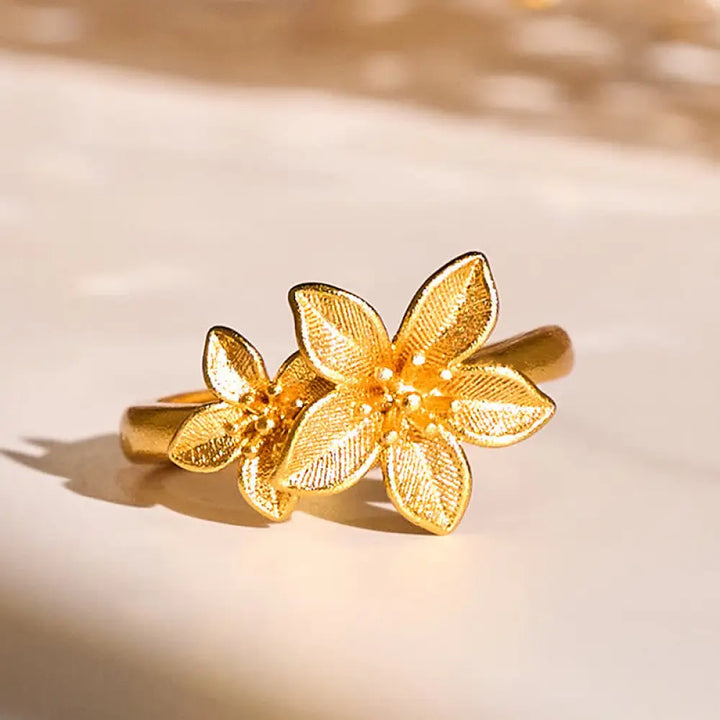 BWOOOH Lilac Flower Adjustable 24k Gold Plated Copper Brass Ring — Gold Plated spiritual jewelry for spiritual healing and...