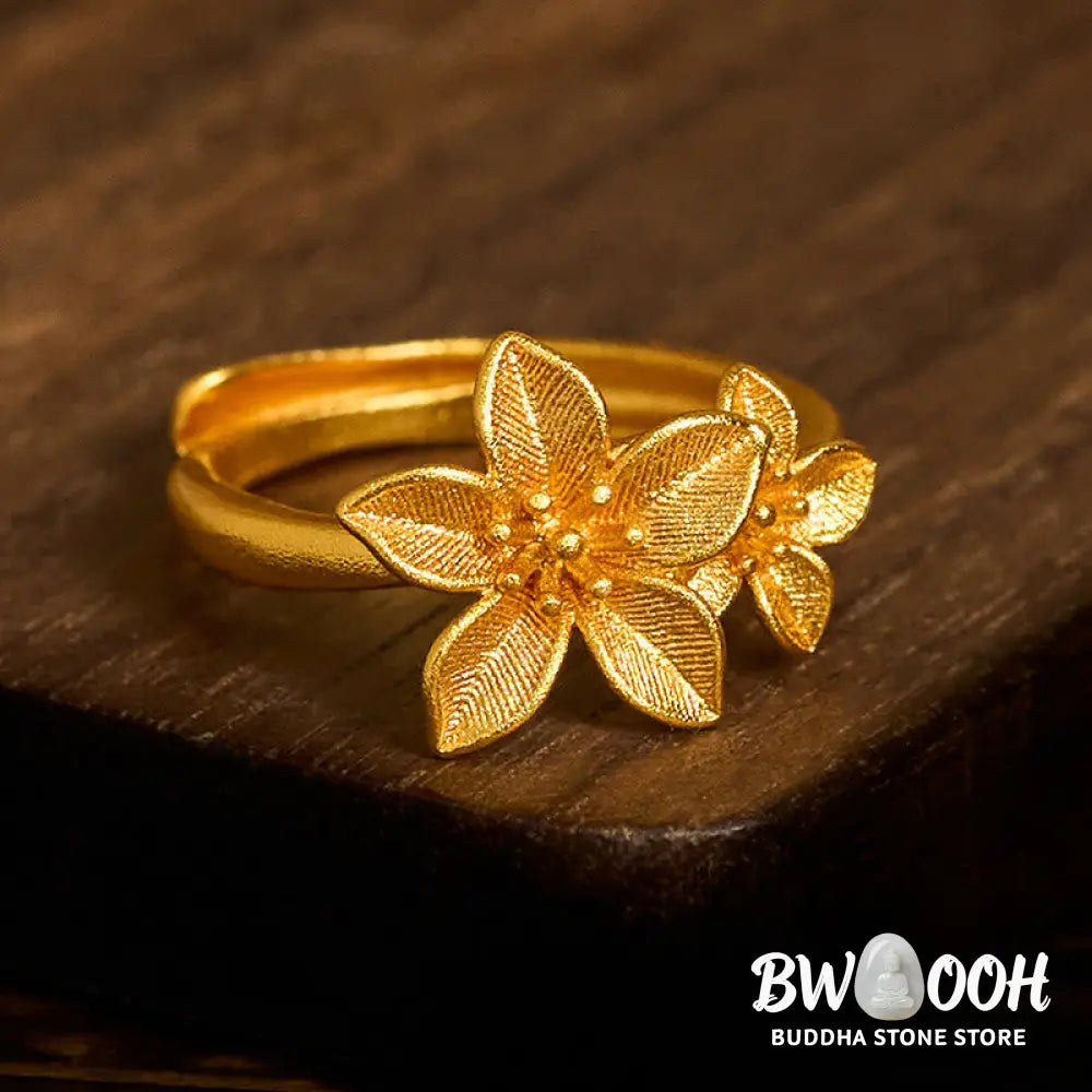 Buddha Stones Lilac Flower Adjustable 24k Gold Plated Copper Brass Ring - Adjustable - Ring