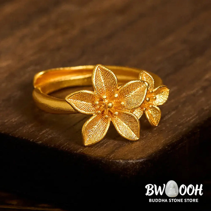 Buddha Stones Lilac Flower Adjustable 24k Gold Plated Copper Brass Ring - Adjustable - Ring