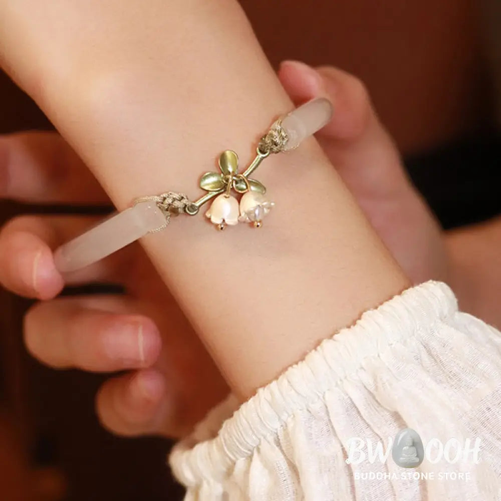 Buddha Stones Lily of the Valley Flower Happiness Strength Bracelet Bangle - Lily of the Valley Bangle - Bracelet Bangle