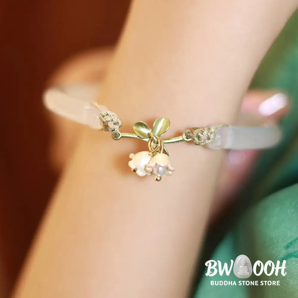 Buddha Stones Lily of the Valley Flower Happiness Strength Bracelet Bangle - Lily of the Valley Bangle - Bracelet Bangle