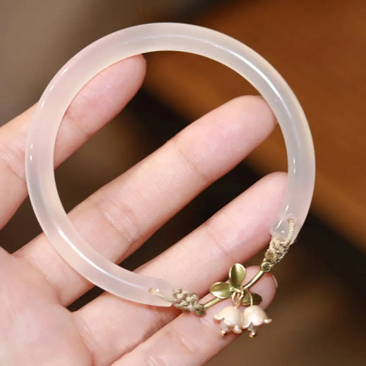 Buddha Stones Lily of the Valley Flower Happiness Strength Bracelet Bangle - Lily of the Valley Bangle - Bracelet Bangle