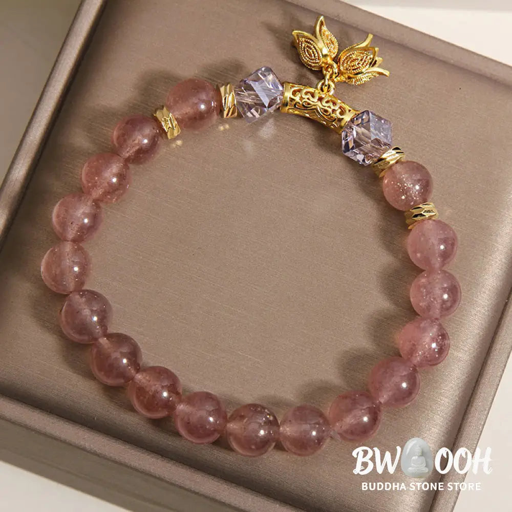 Buddha Stones Lily of the Valley Natural Strawberry Quartz Positive Beaded Bracelet - Strawberry Quartz(Wrist
