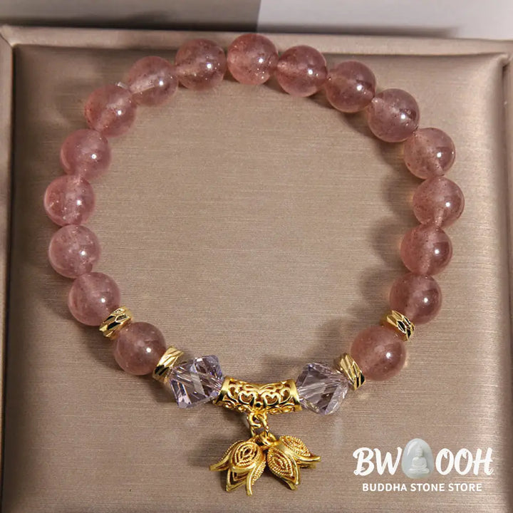 Buddha Stones Lily of the Valley Natural Strawberry Quartz Positive Beaded Bracelet - Strawberry Quartz(Wrist