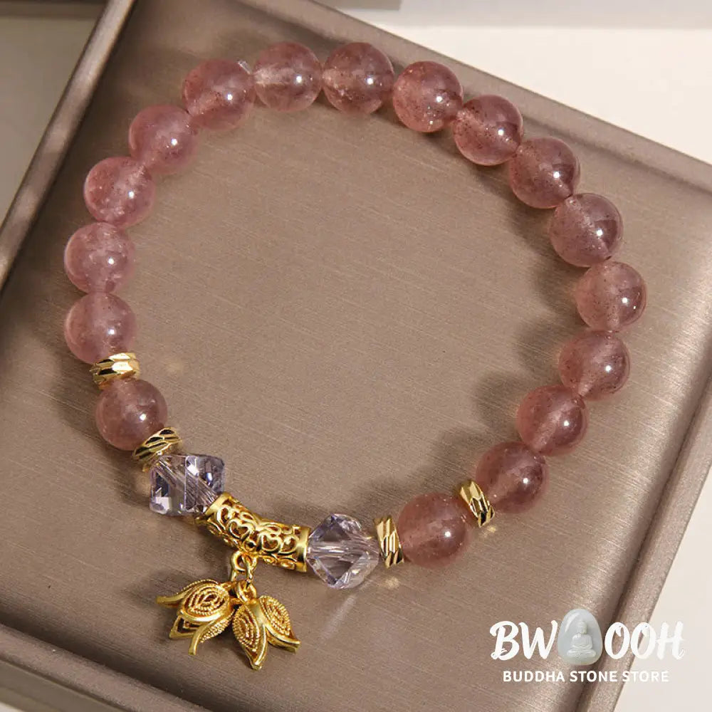 Buddha Stones Lily of the Valley Natural Strawberry Quartz Positive Beaded Bracelet - Strawberry Quartz(Wrist
