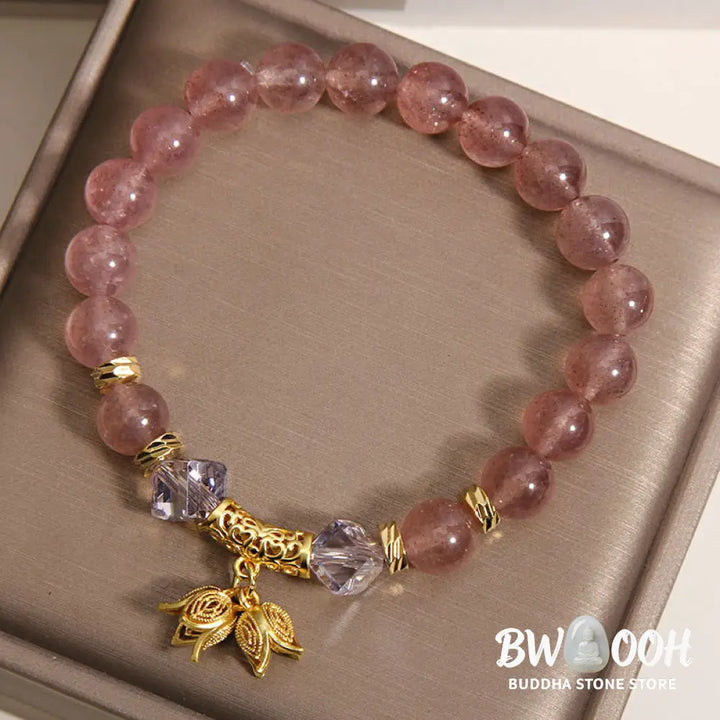 Buddha Stones Lily of the Valley Natural Strawberry Quartz Positive Beaded Bracelet - Strawberry Quartz(Wrist