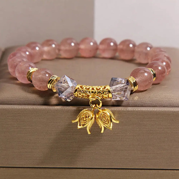 Buddha Stones Lily of the Valley Natural Strawberry Quartz Positive Beaded Bracelet - Strawberry Quartz(Wrist