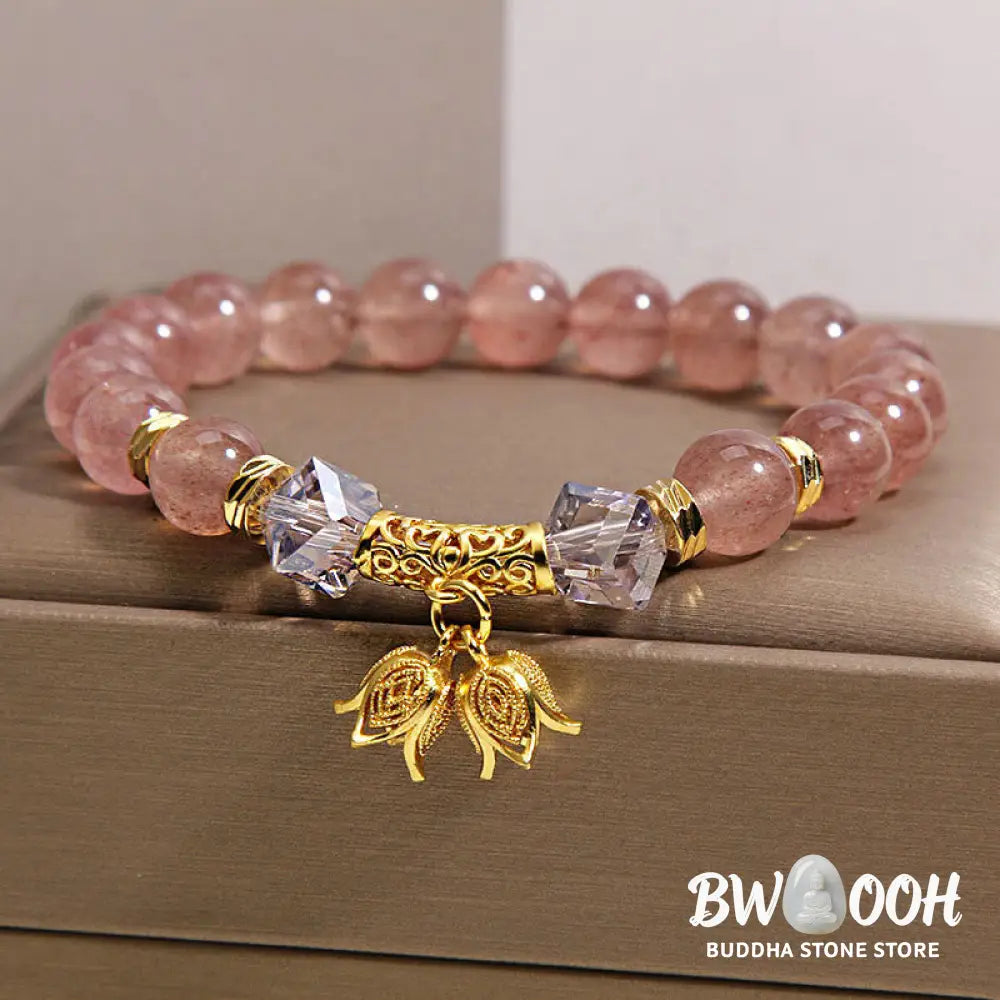 Buddha Stones Lily of the Valley Natural Strawberry Quartz Positive Beaded Bracelet - Strawberry Quartz(Wrist