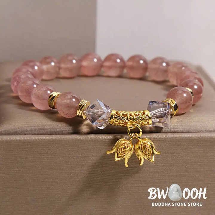 Buddha Stones Lily of the Valley Natural Strawberry Quartz Positive Beaded Bracelet - Strawberry Quartz(Wrist