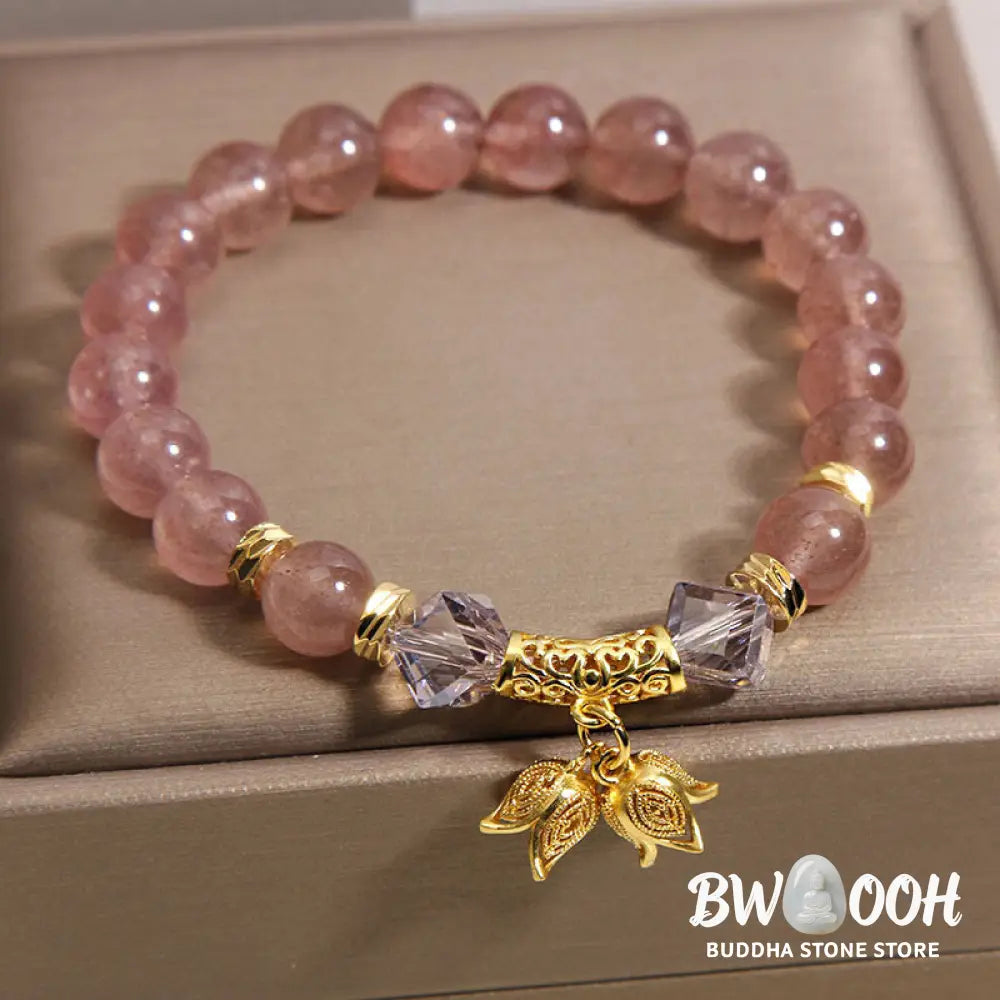 Buddha Stones Lily of the Valley Natural Strawberry Quartz Positive Beaded Bracelet - Strawberry Quartz(Wrist