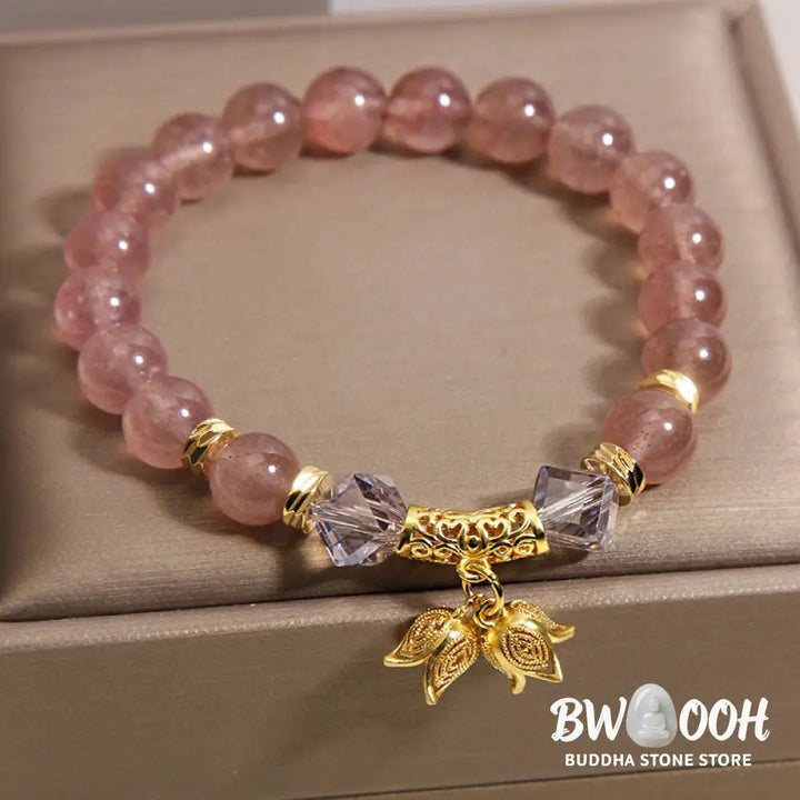 Buddha Stones Lily of the Valley Natural Strawberry Quartz Positive Beaded Bracelet - Strawberry Quartz(Wrist