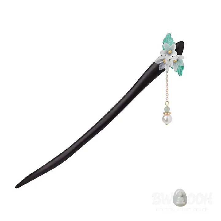 Buddha Stones Lily Of The Valley Pearl Tassel Wood Hairpin - Lily Of The Valley Tassel Hairpin - Hairpin