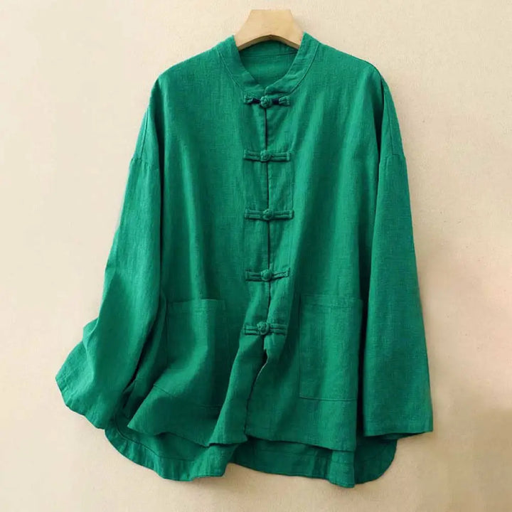 Buddha Stones Literary Artistic Chinese Knot Button Casual Clothing - Green / US4，UK/AU8，EU36 (M) - Women&