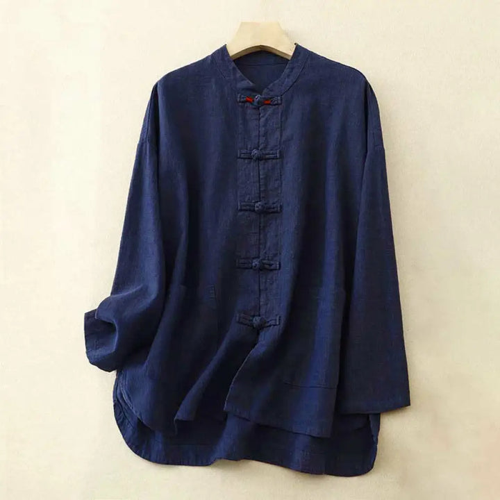 Buddha Stones Literary Artistic Chinese Knot Button Casual Clothing - MidnightBlue / US4，UK/AU8，EU36 (M) - Women&