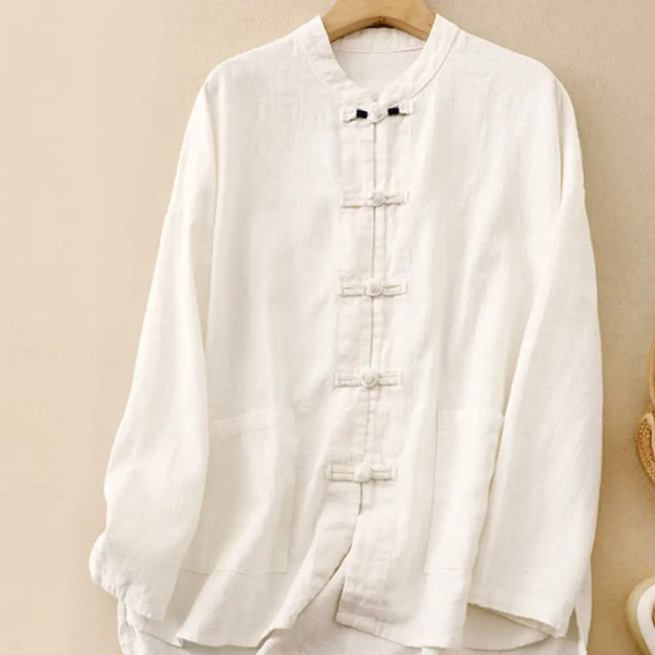 Buddha Stones Literary Artistic Chinese Knot Button Casual Clothing - White / US4，UK/AU8，EU36 (M) - Women&