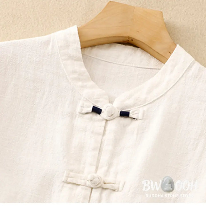 Buddha Stones Literary Artistic Chinese Knot Button Casual Clothing - Women&