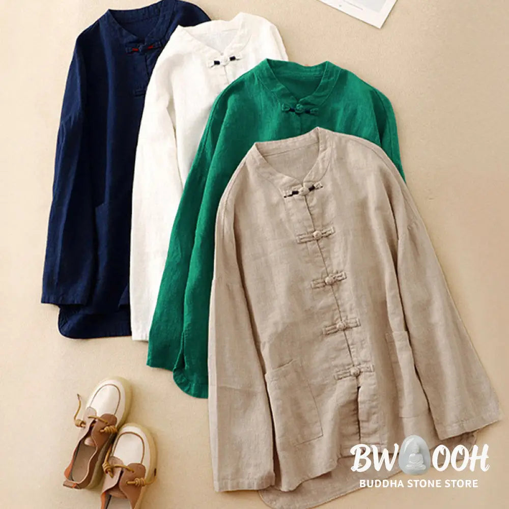 Buddha Stones Literary Artistic Chinese Knot Button Casual Clothing - Women&
