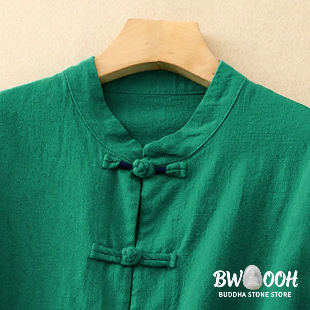 Buddha Stones Literary Artistic Chinese Knot Button Casual Clothing - Women&