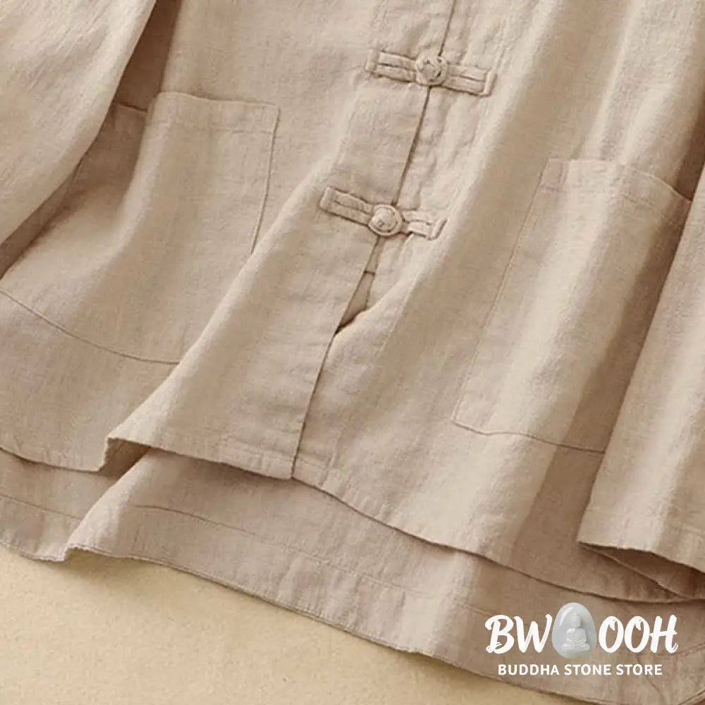 Buddha Stones Literary Artistic Chinese Knot Button Casual Clothing - Women&