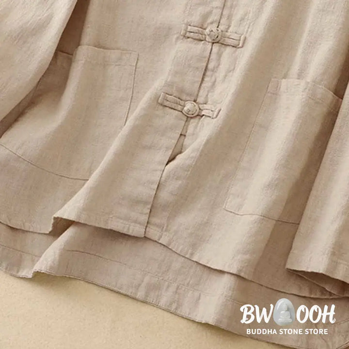 Buddha Stones Literary Artistic Chinese Knot Button Casual Clothing - Women&