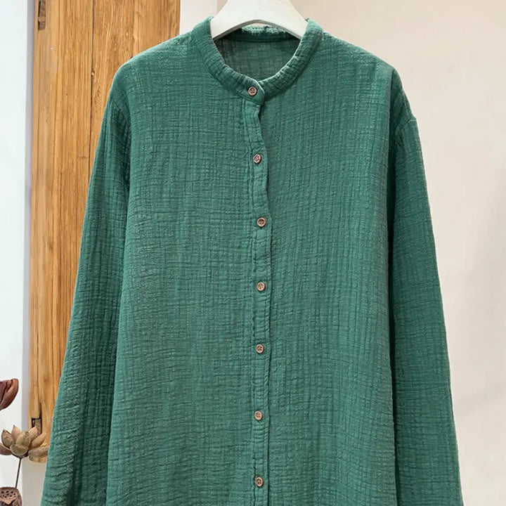 Buddha Stones Literary Artistic Double-Layered Sand Wash Cotton Linen Clothing - MediumAquamarine / US2，UK/AU6，EU34 (M)