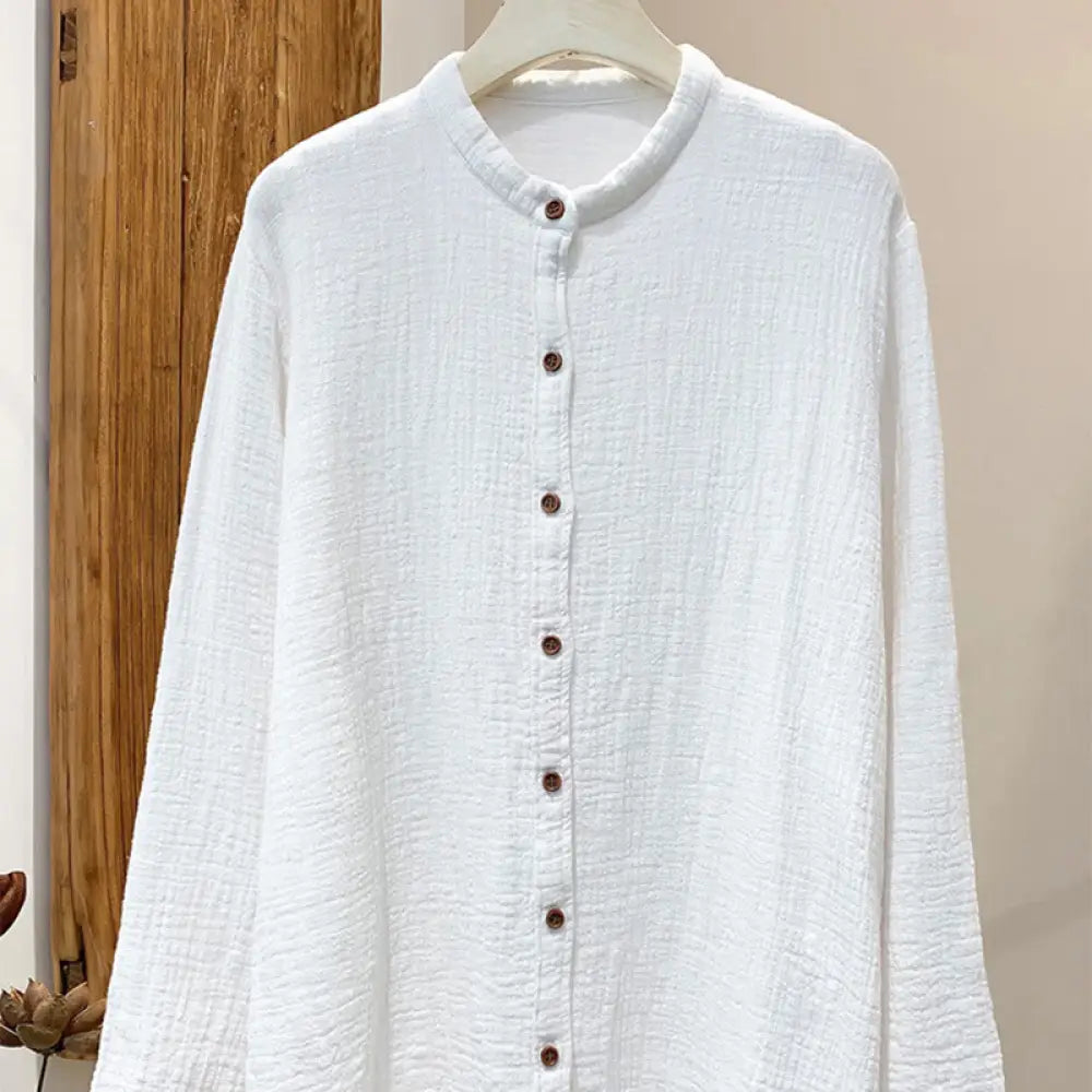 Buddha Stones Literary Artistic Double-Layered Sand Wash Cotton Linen Clothing - White / US2，UK/AU6，EU34 (M) - Women’s