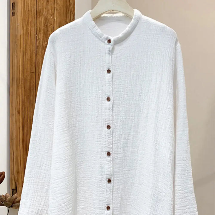 Buddha Stones Literary Artistic Double-Layered Sand Wash Cotton Linen Clothing - White / US2，UK/AU6，EU34 (M) - Women’s