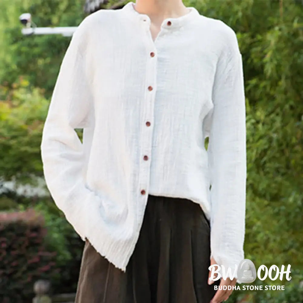 Buddha Stones Literary Artistic Double-Layered Sand Wash Cotton Linen Clothing - Women’s Shirts