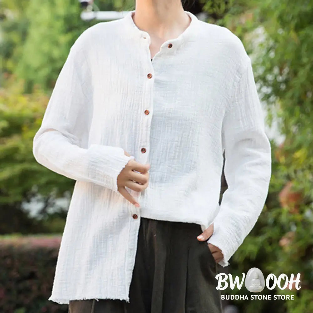 Buddha Stones Literary Artistic Double-Layered Sand Wash Cotton Linen Clothing - Women’s Shirts