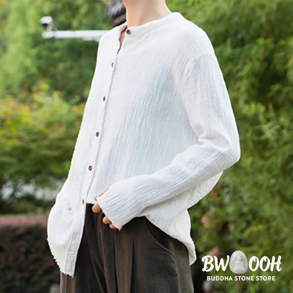 Buddha Stones Literary Artistic Double-Layered Sand Wash Cotton Linen Clothing - Women’s Shirts