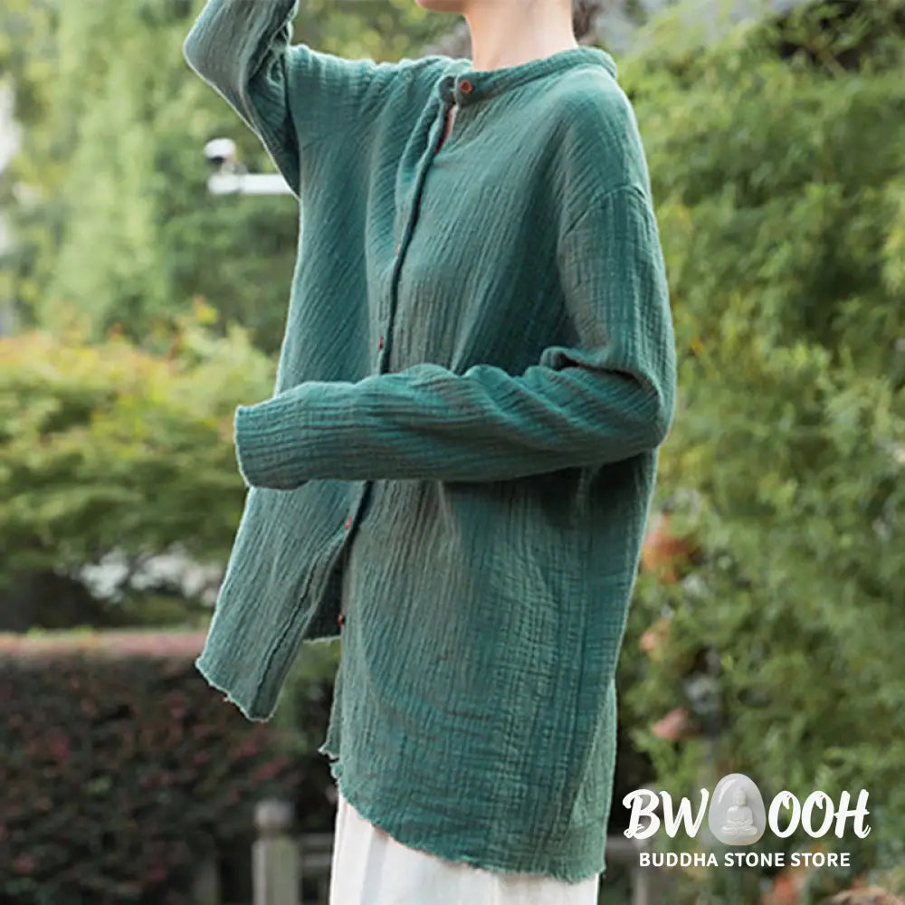 Buddha Stones Literary Artistic Double-Layered Sand Wash Cotton Linen Clothing - Women’s Shirts