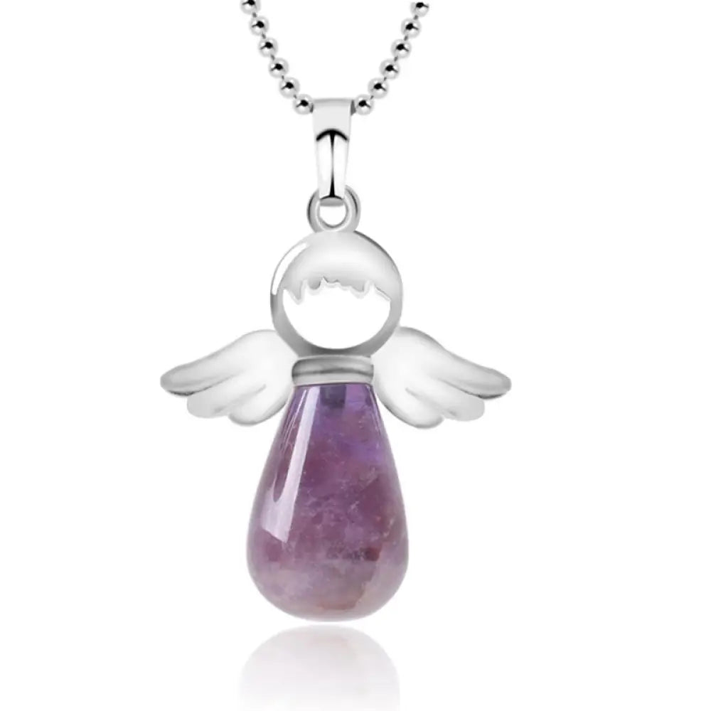 Buddha Stones Little Angel Wings Natural Crystal Luck Necklace Pendant - BWOOOH - Amethyst - Necklaces &amp; Pendants