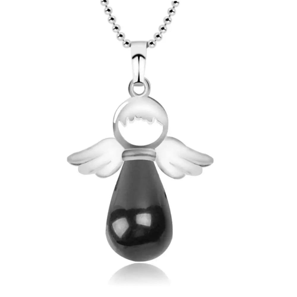 Buddha Stones Little Angel Wings Natural Crystal Luck Necklace Pendant - BWOOOH - Black Onyx - Necklaces &amp; Pendants