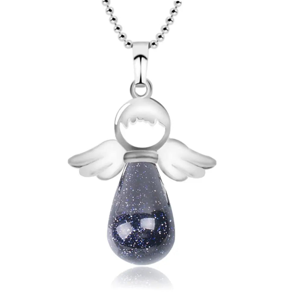 Buddha Stones Little Angel Wings Natural Crystal Luck Necklace Pendant - BWOOOH - Blue Sandstone - Necklaces &amp; Pendants