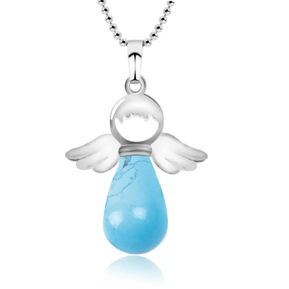 Buddha Stones Little Angel Wings Natural Crystal Luck Necklace Pendant - BWOOOH - Blue Turquoise - Necklaces &amp; Pendants