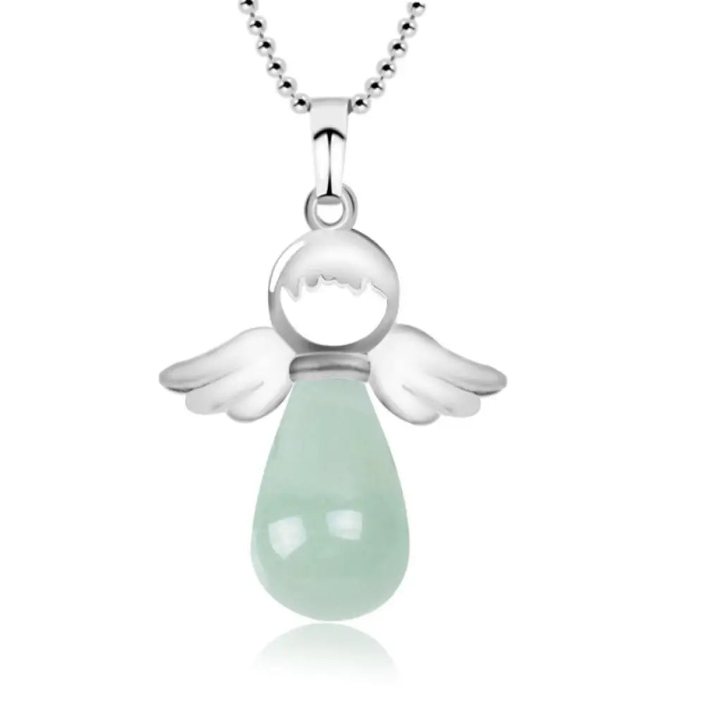 Buddha Stones Little Angel Wings Natural Crystal Luck Necklace Pendant - BWOOOH - Green Aventurine - Necklaces &amp;