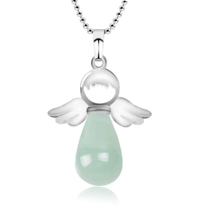 Buddha Stones Little Angel Wings Natural Crystal Luck Necklace Pendant - BWOOOH - Green Aventurine - Necklaces &amp;