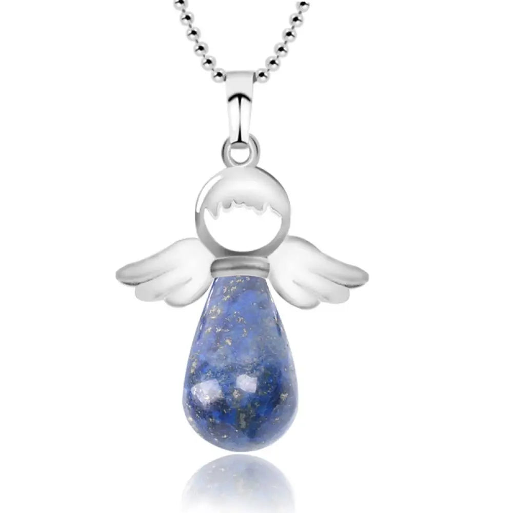 Buddha Stones Little Angel Wings Natural Crystal Luck Necklace Pendant - BWOOOH - Lapis Lazuli - Necklaces &amp; Pendants