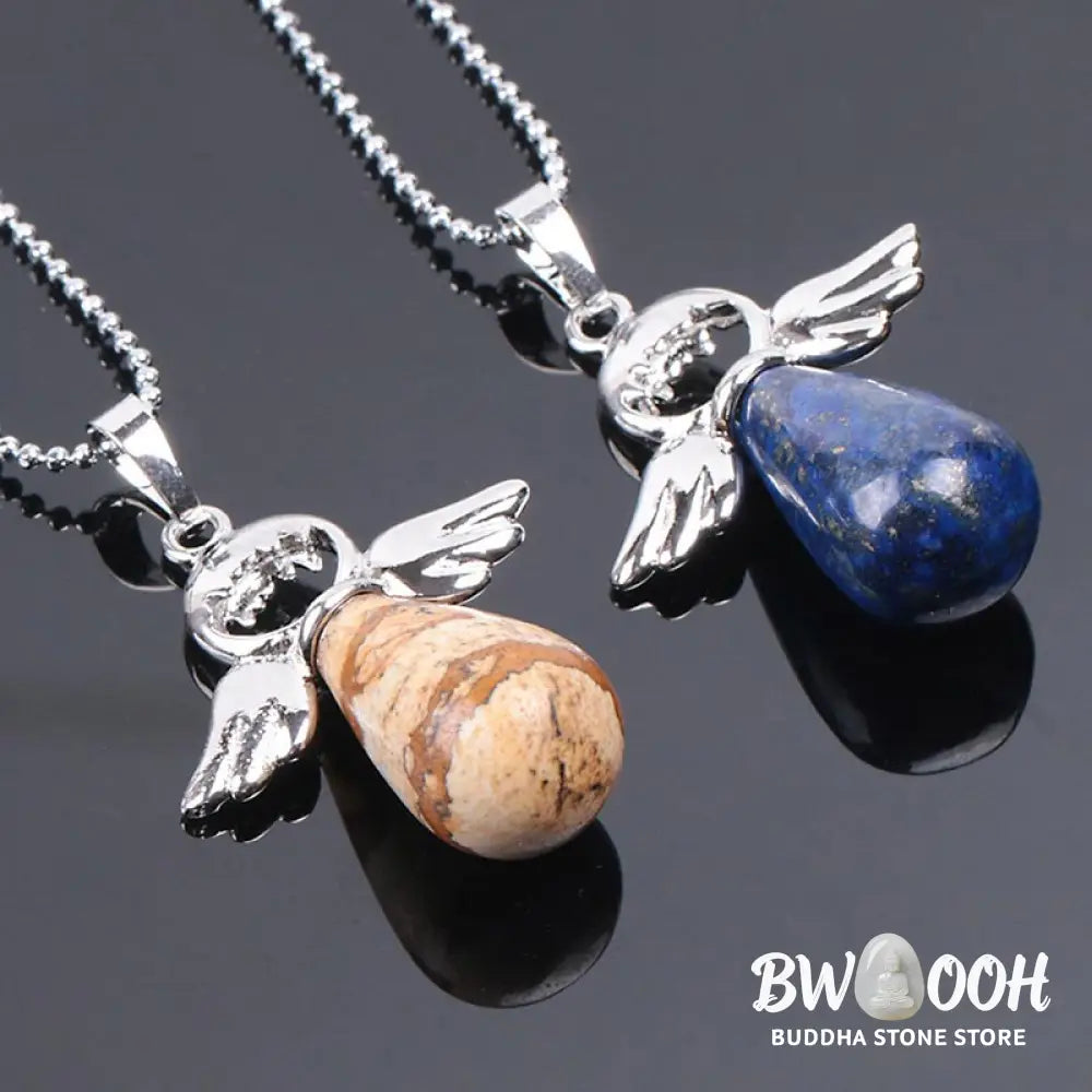 Buddha Stones Little Angel Wings Natural Crystal Luck Necklace Pendant - BWOOOH - Necklaces &amp; Pendants
