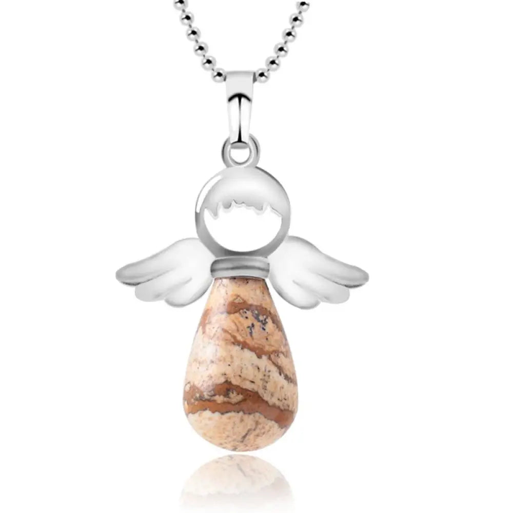 Buddha Stones Little Angel Wings Natural Crystal Luck Necklace Pendant - BWOOOH - Picture Jasper - Necklaces &amp; Pendants