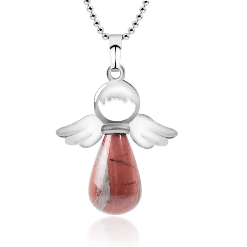 Buddha Stones Little Angel Wings Natural Crystal Luck Necklace Pendant - BWOOOH - Red Jasper - Necklaces &amp; Pendants