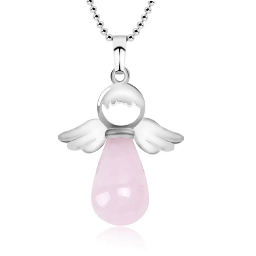 Buddha Stones Little Angel Wings Natural Crystal Luck Necklace Pendant - BWOOOH - Rose Quartz - Necklaces &amp; Pendants