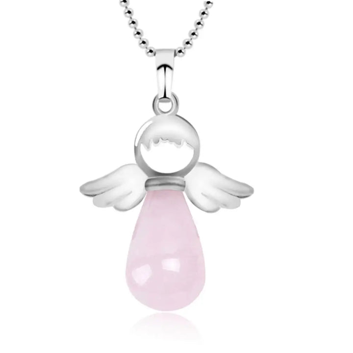 Buddha Stones Little Angel Wings Natural Crystal Luck Necklace Pendant - BWOOOH - Rose Quartz - Necklaces &amp; Pendants