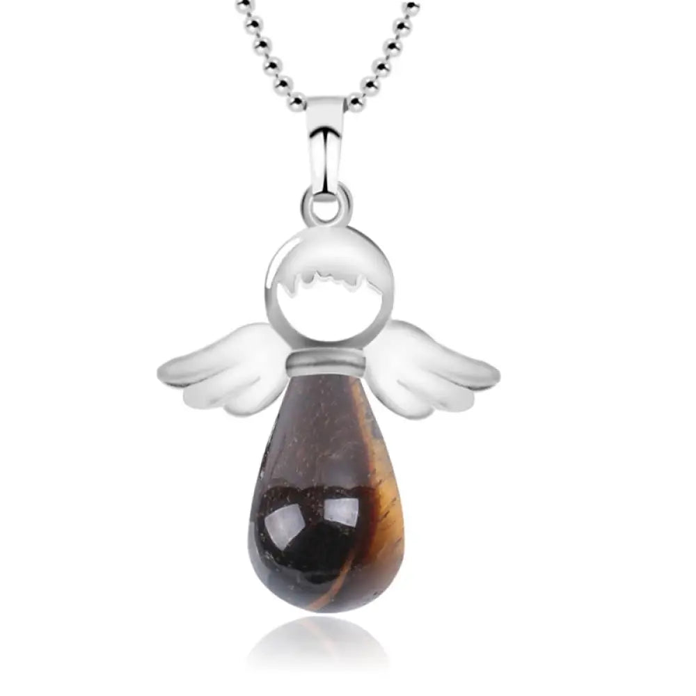 Buddha Stones Little Angel Wings Natural Crystal Luck Necklace Pendant - BWOOOH - Tiger Eye - Necklaces &amp; Pendants