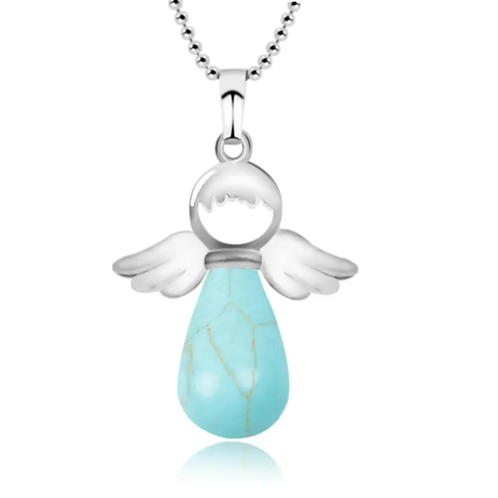 Buddha Stones Little Angel Wings Natural Crystal Luck Necklace Pendant - BWOOOH - Turquoise - Necklaces &amp; Pendants