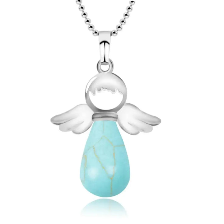 Buddha Stones Little Angel Wings Natural Crystal Luck Necklace Pendant - BWOOOH - Turquoise - Necklaces &amp; Pendants